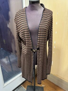 Charter Club Brown and Black Geometric Open Cardigan with Clasp